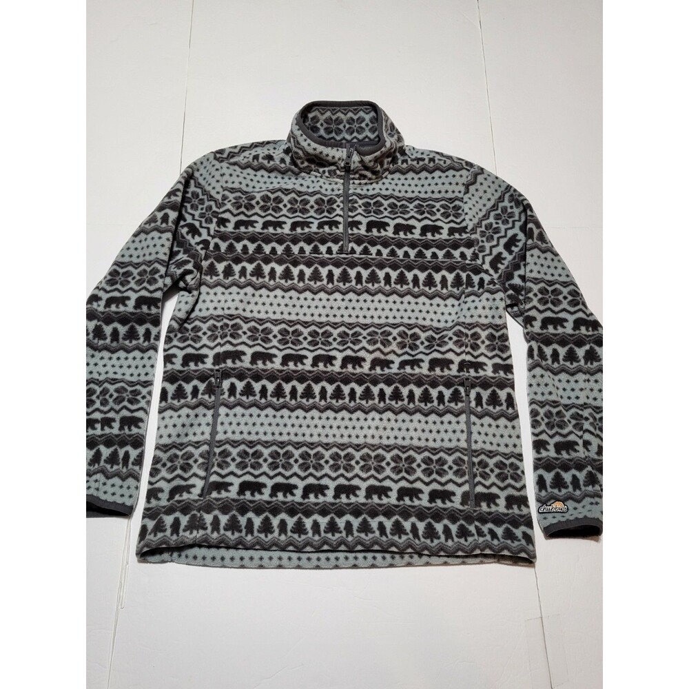 (#19) Chubbies Pullover Adult L Gray Bear Fair Isle Fleece Quarter Zip Sweater